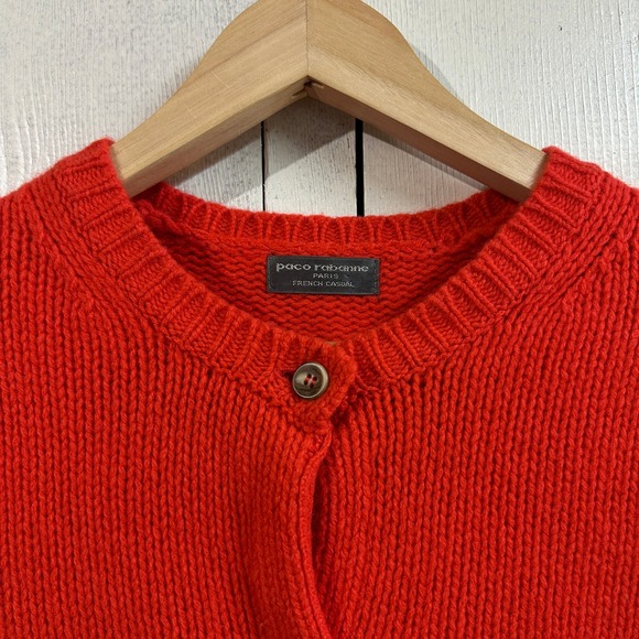 Paco Rabanne Paris French Poppy Red Knit Button Cardigan Sweater Women Small Med - Picture 3 of 6